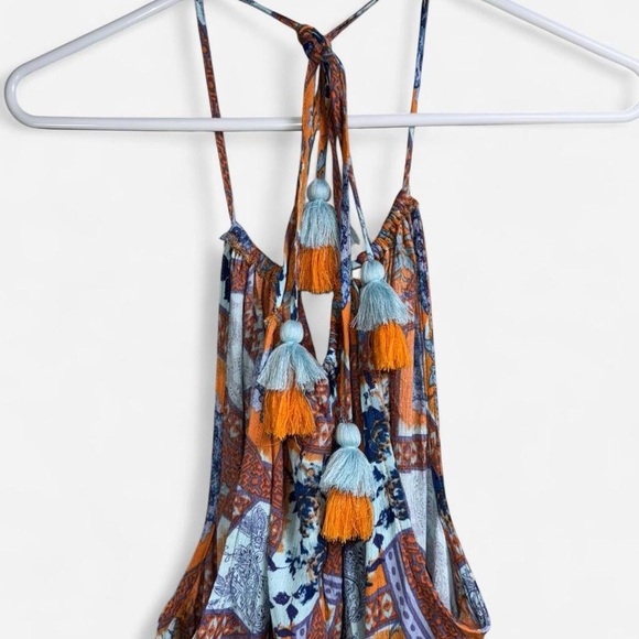 Easel Boho Patchwork Halter Jumpsuit Wide Leg Festival Tassel - Picture 4 of 4